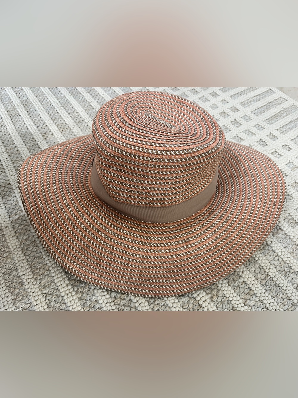 Eric Javits Coral and Cream Braided Straw Sun Hat - Picture 5 of 6